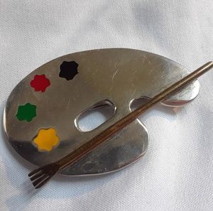 Cute Sterling Painter's Palette vintage pin brooch
